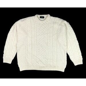 The Irish Store Mens Traditional Crew Neck Aran Wool Sweater XXL Cream Fisherman